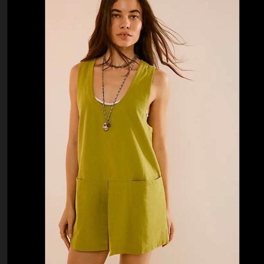 Free People Vista Skort Romper Gilded Lime